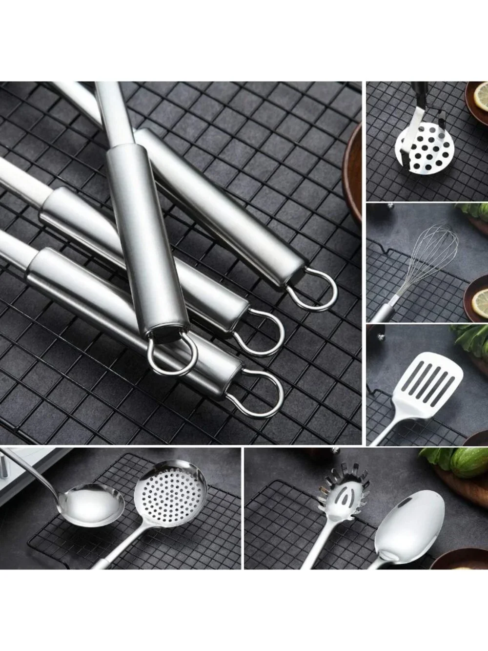 8-Piece Stainless Steel Cooking Utensil Set with Stand, Kitchen Tools